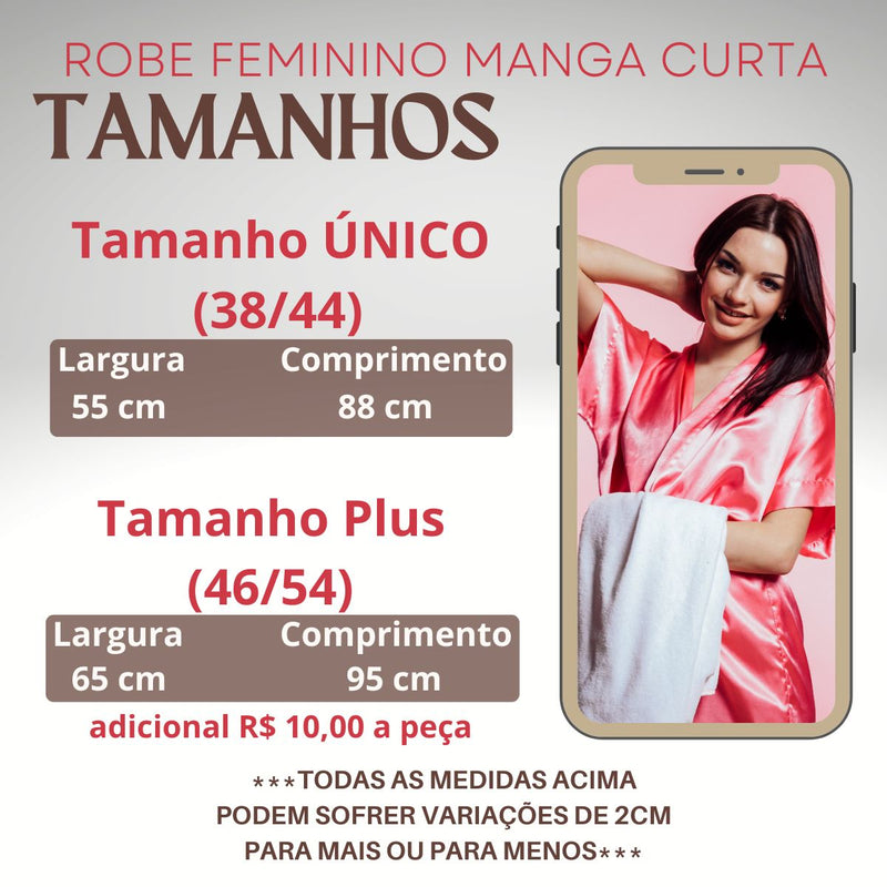 Robe Feminino Manga Curta Bordado Personalizado - Kit c/ 10 unidades