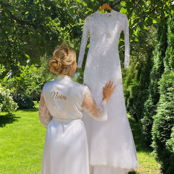 Robe Feminino Crepe Amanda Manga Rendada Bordado Personalizado