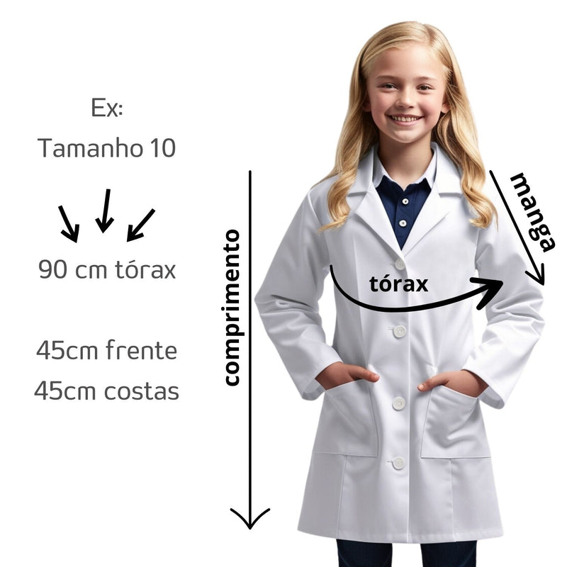 Kit Combo Jaleco Branco Infantil Manga Longa (Laboratório/Escola) - 2 Unidades