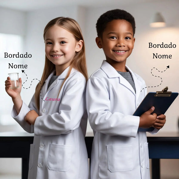 Kit Combo Jaleco Escolar Infantil Manga Longa - 2 Un. Bordado Nome