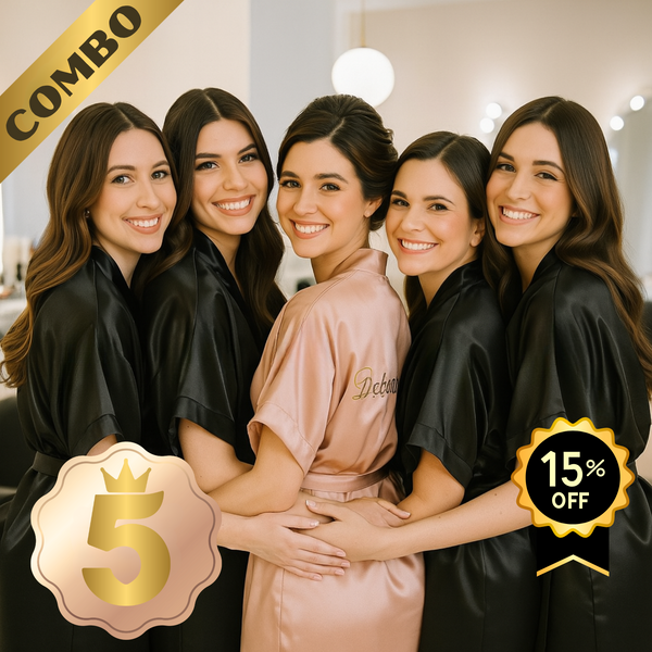 Combo Premium Cetim Robe Manga Curta com Bordado Grátis +15% OFF! -COMBO 5