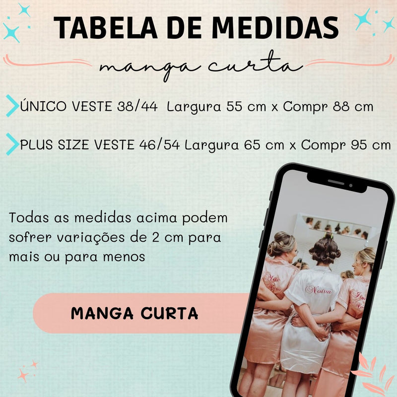 Robe Feminino Manga Curta Cetim Elastano Bordado Personalizado