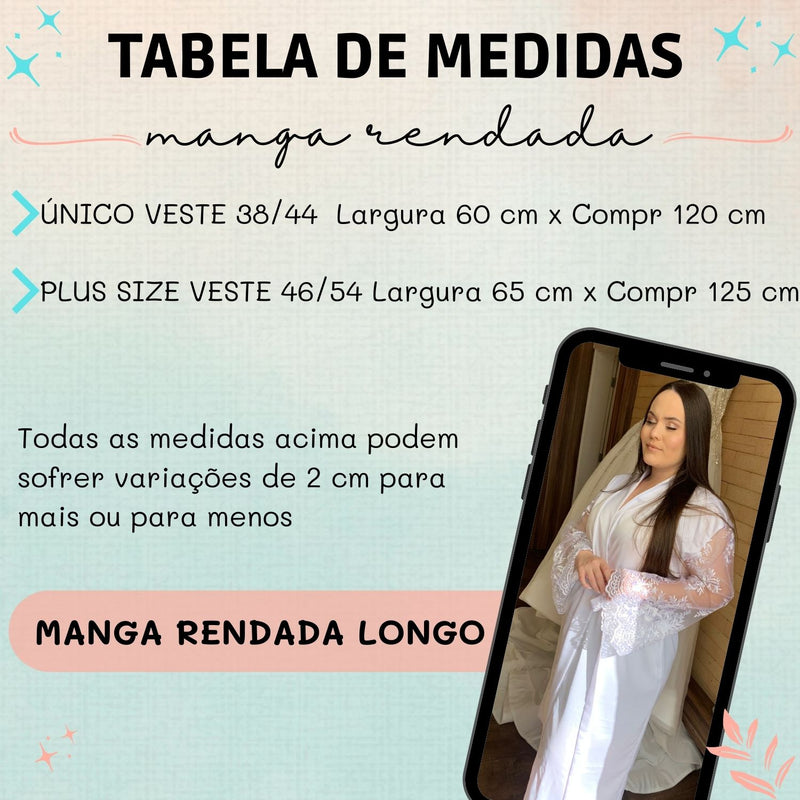 Robe Feminino Crepe Amanda Manga Rendada Bordado Personalizado